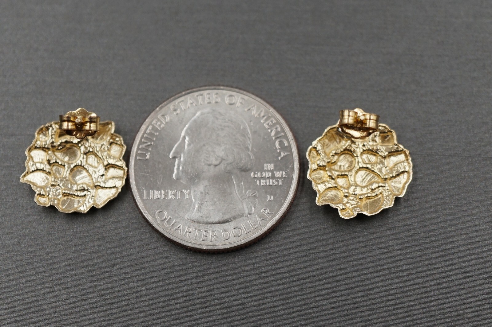 10K Solid Yellow Gold Diamond Cut Round Nugget Men Women Children Stud Earrings.