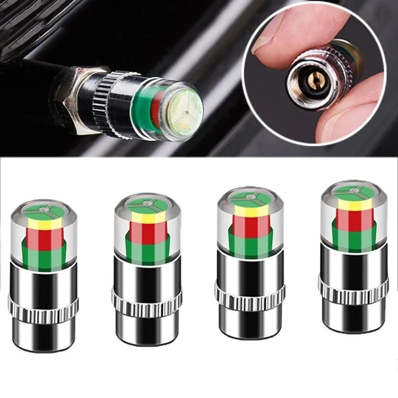 4 Pcs Car Auto Tire Pressure Monitor Valve Stem Caps Sensor Indicator Warn PSI