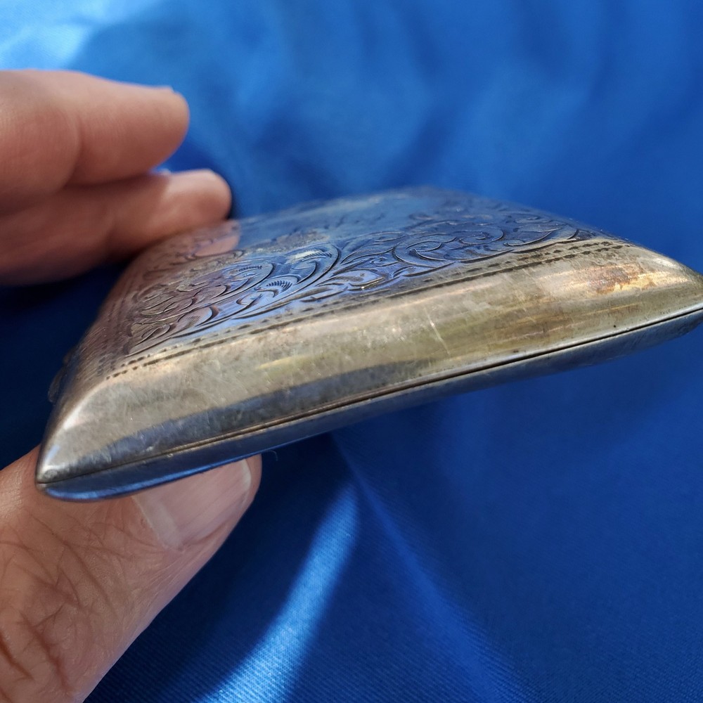 Rare Solid SILVER Hand Engraved Compartment Cigarette Vesta Case Monogram c1860