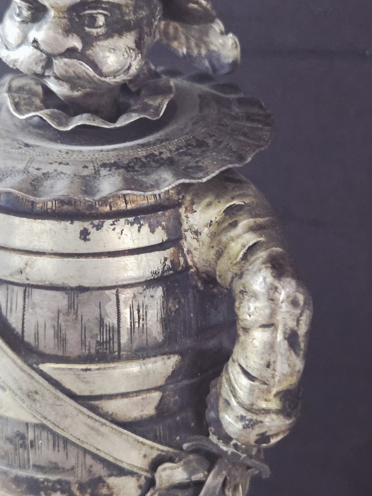 ANTIQUE HANAU GERMAN STERLING SILVER CUP TANKARD BEER STEIN DRUNK MAN FIGURE