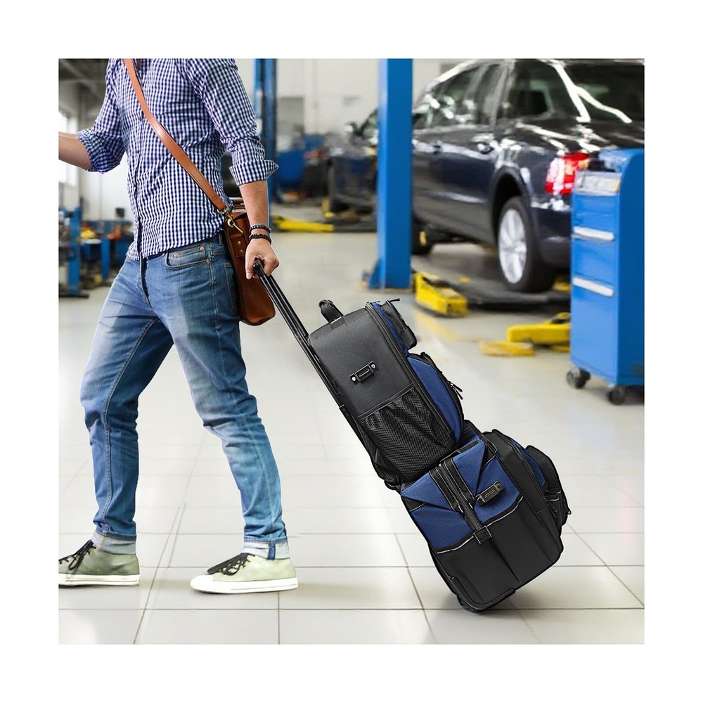 AIRAJ 21" Rolling Tool Bag with Wheels & 18" Tool Backpack Set | Adjustable T...