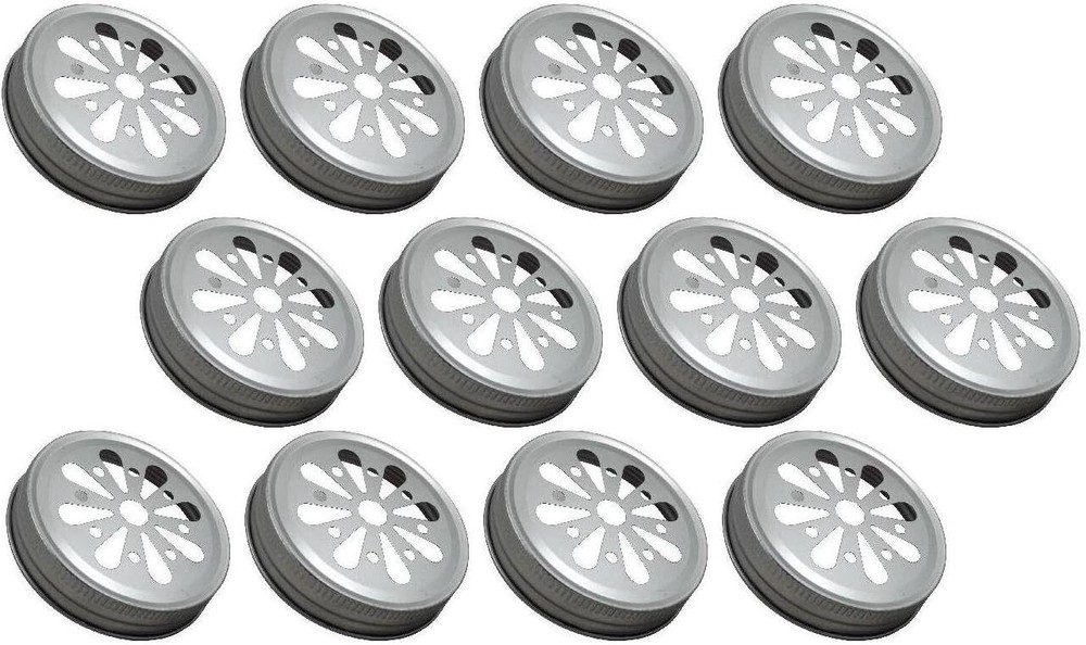Daisy Flower Cut Mason Jar Lids 12 Pieces, Silver