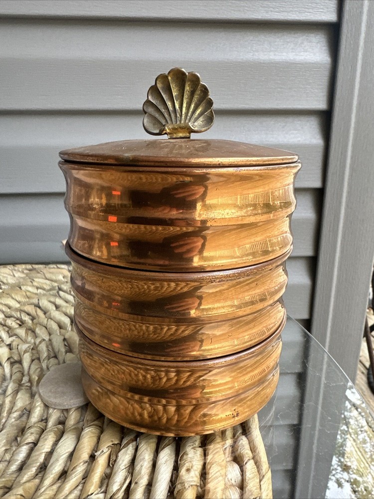 Chase Copper Three-Tray Box with Lid Shell Handle
