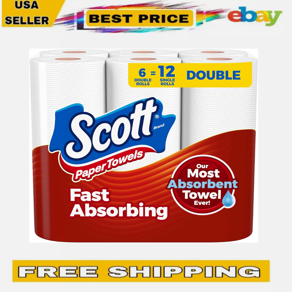 Scott Paper Towels  6 Double Rolls = 12 Regular Rolls (100 Sheets Per Roll)