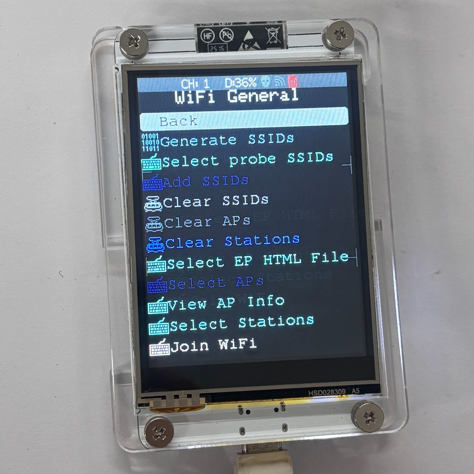 ESP32 Marauder WiFi BT Network Monitor 2.8" Touch Screen RSSI Data Readout