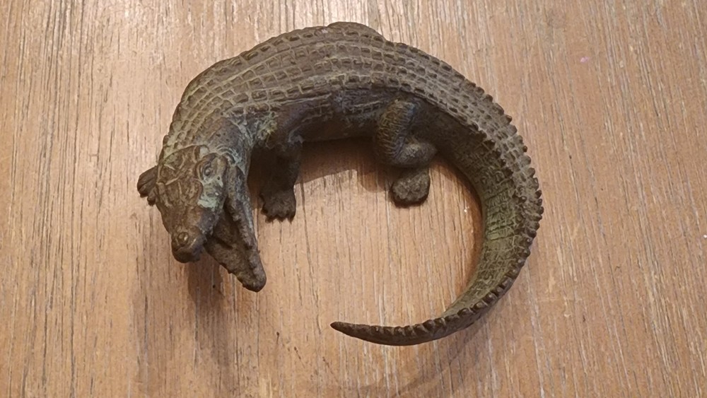 Solid Bronze Alligator Sculpture Great Patina - 5" Length