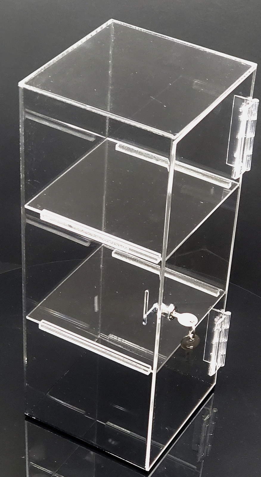 T'z Tagz Clear Acrylic Display Case Removable 2 Shelf Locking Showcase Cabinet