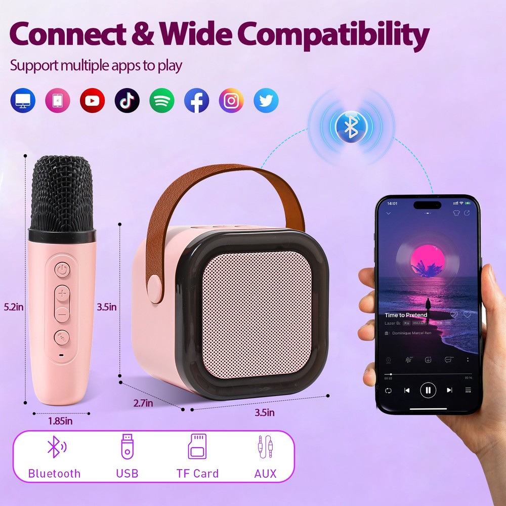 Machine Portable Bluetooth Speaker With 2pcs Wireless Microphones LED Lights