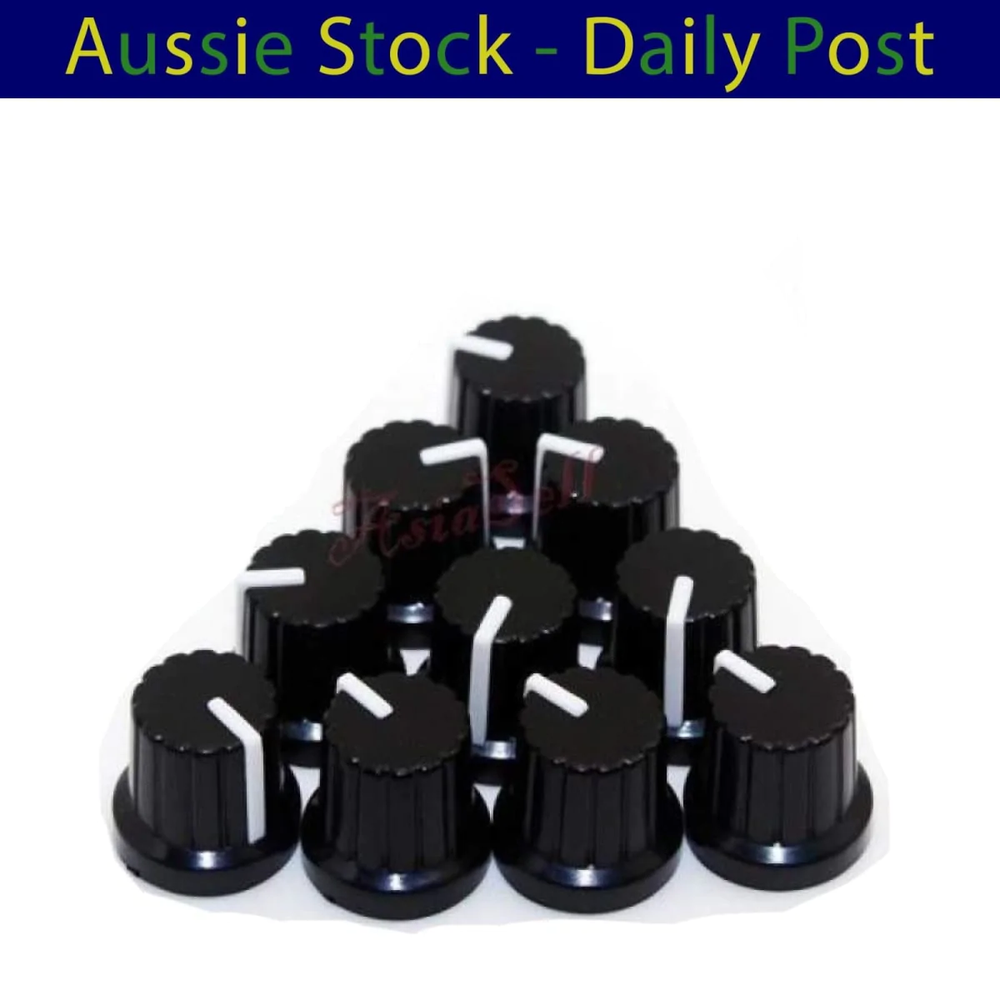 10pcs 6mm Diameter Shaft Hole Plastic Threaded Knurled Potentiometer Knobs Caps