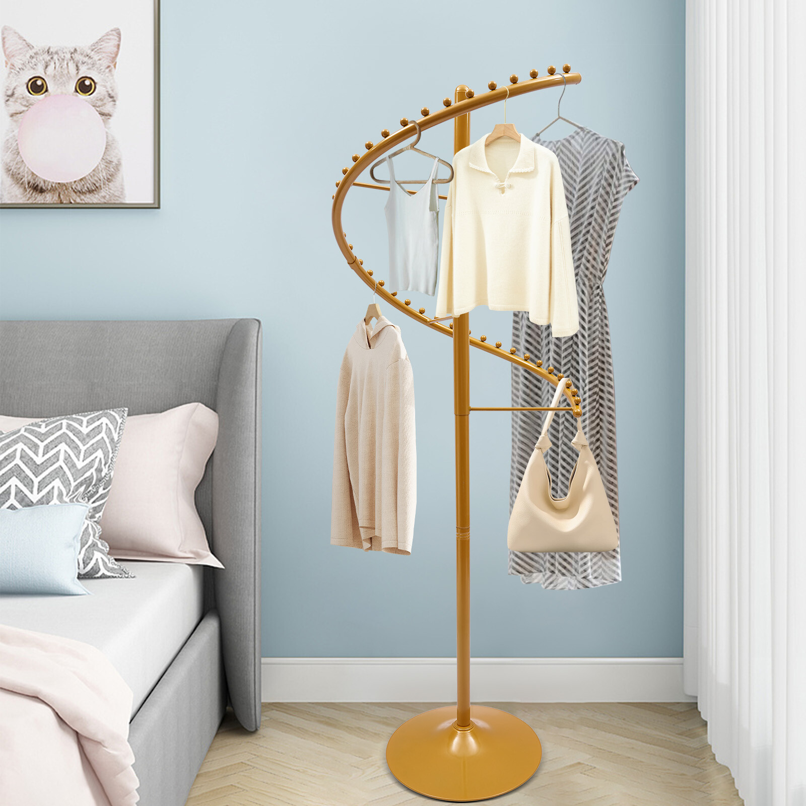 Modern Spiral Rotating Clothing Rack, Free Standing Heavy duty Garment Rack Gold