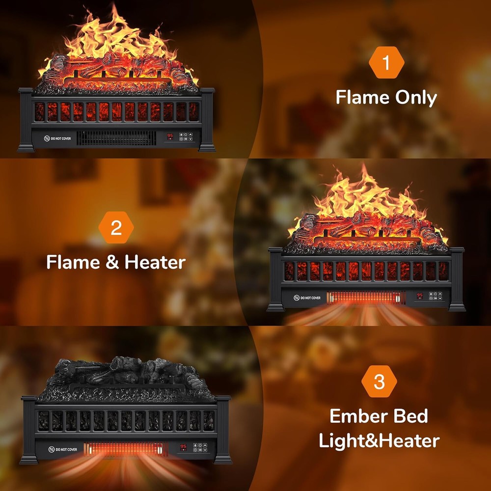 Electric Fireplace Logs 20-Inch, Remote Controller Fireplace Insert Log Heater