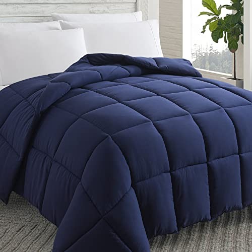 Down Alternative Comforter () - All Season Soft Quilted Size Twin Navy Blue