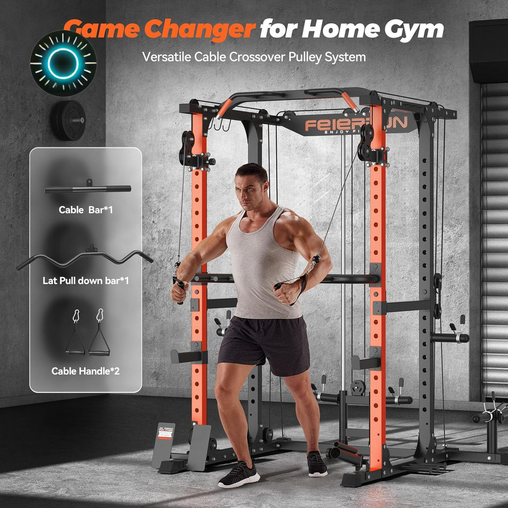 FLA01 Power Cage Multi Function Squat Rack with Cable Crossover System 2000Lbs C