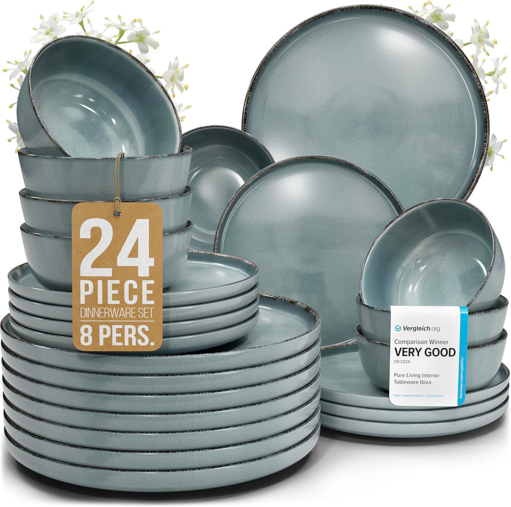 Stoneware Dinnerware Set 8 Persons Rustic 24 Pcs - Rustic Design Dinnerware Set,