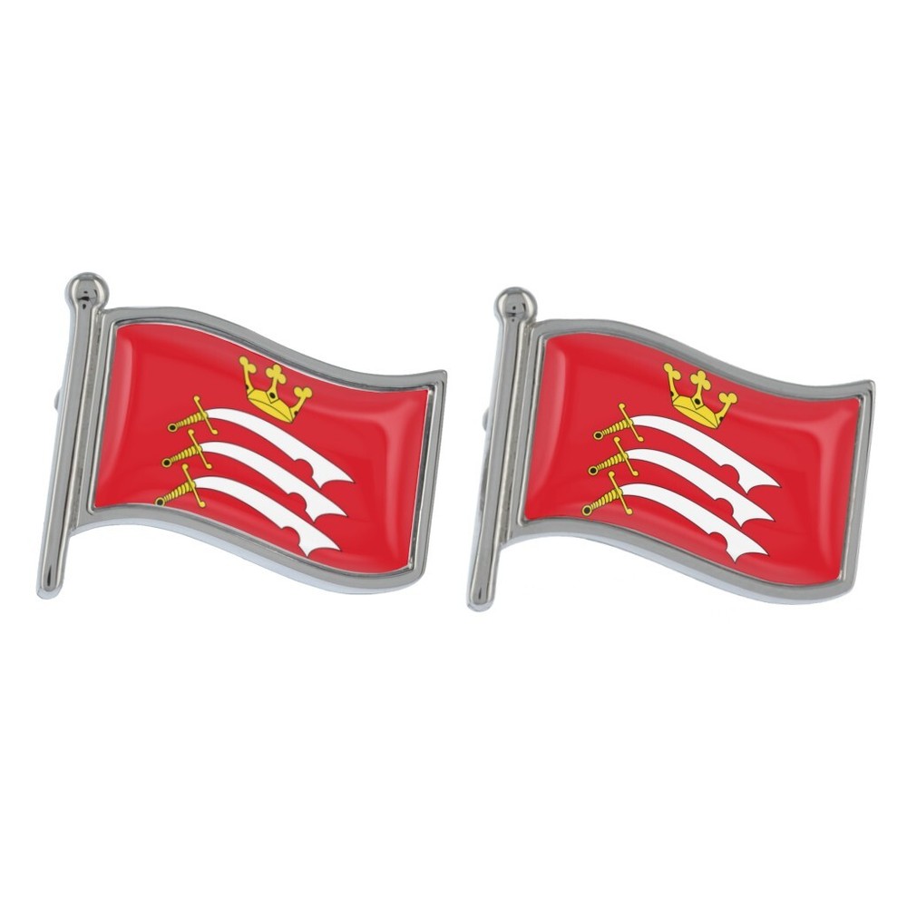 Middlesex Wave Flag Silver Cufflinks Presented in a Personalised Chrome Box