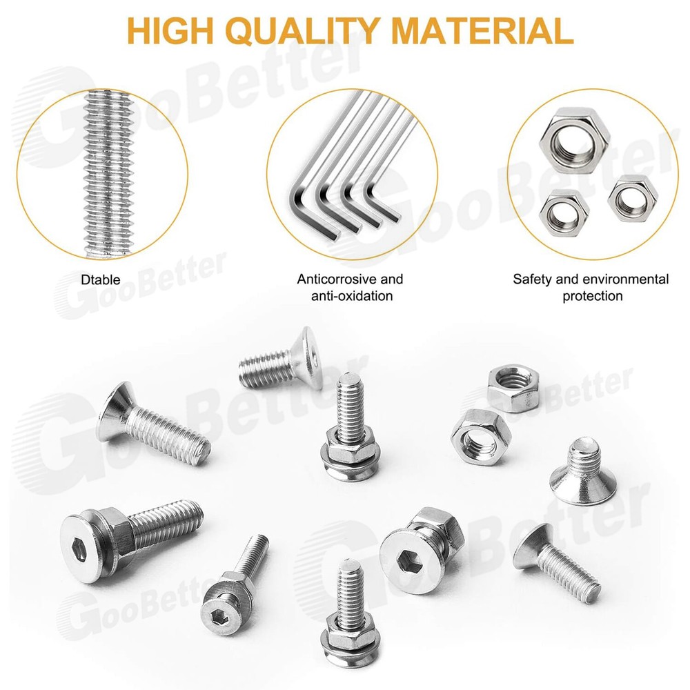 455Pcs Stainless Steel Flat Countersunk Head Hex Socket Cap Screw Bolt Nut SAE