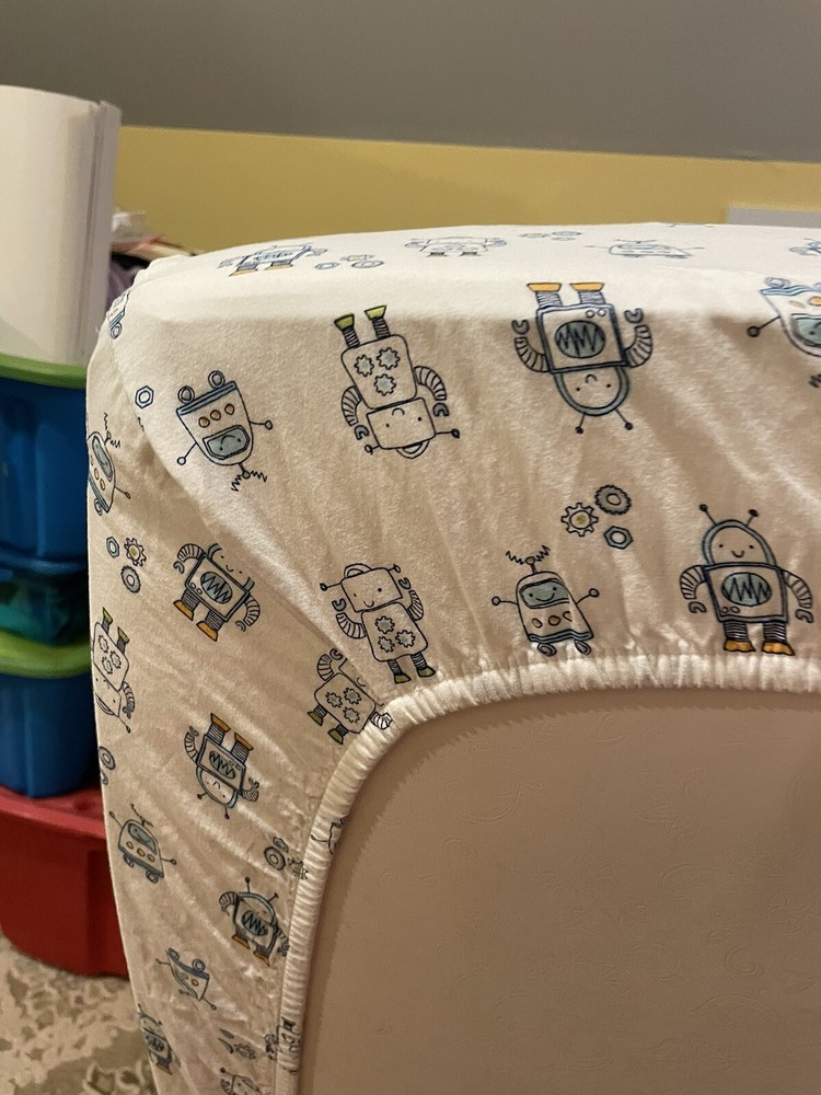 Cloud Island Robot Fitted Baby Crib Sheet