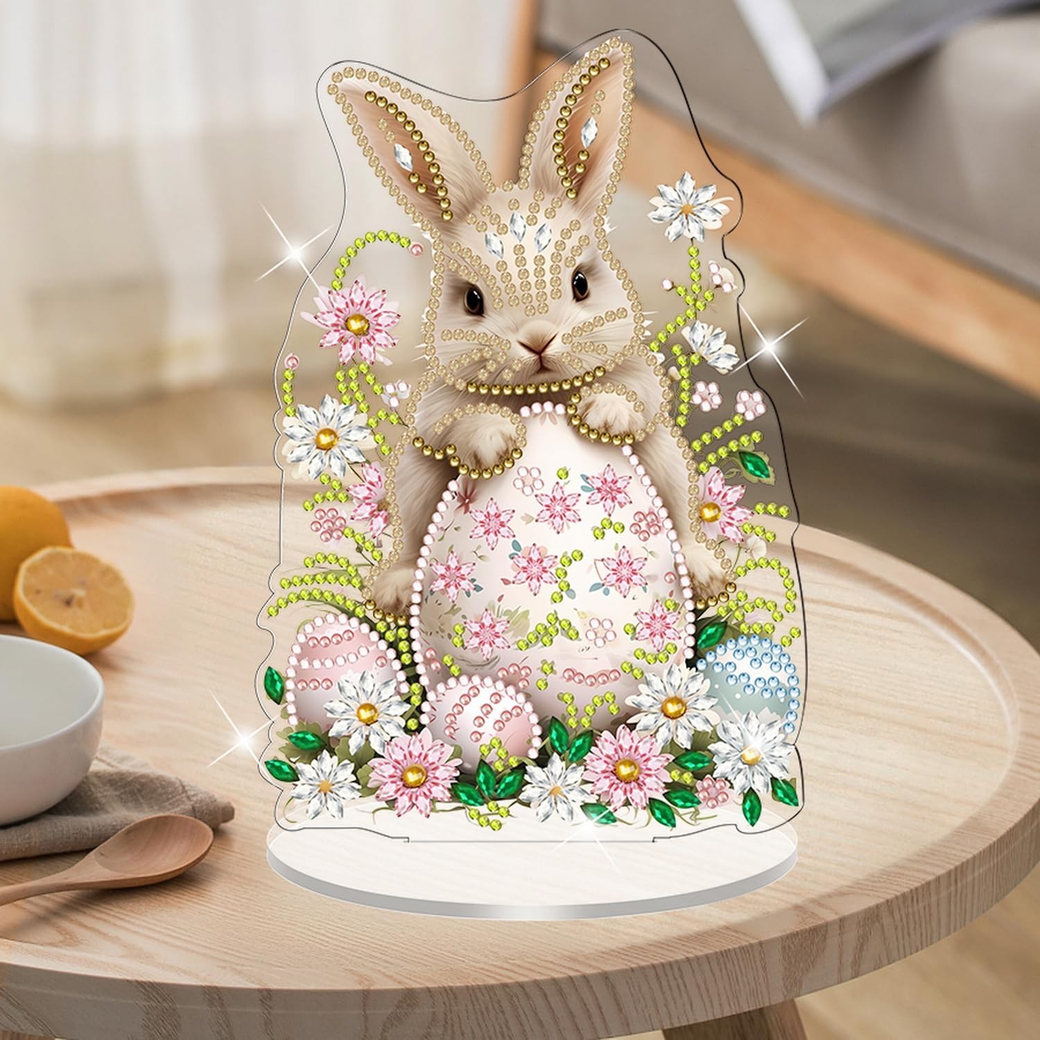 1 Pcs Easter Tabletop Diamond Painting Ornament Cute Bunny Eggs Flower Designs..