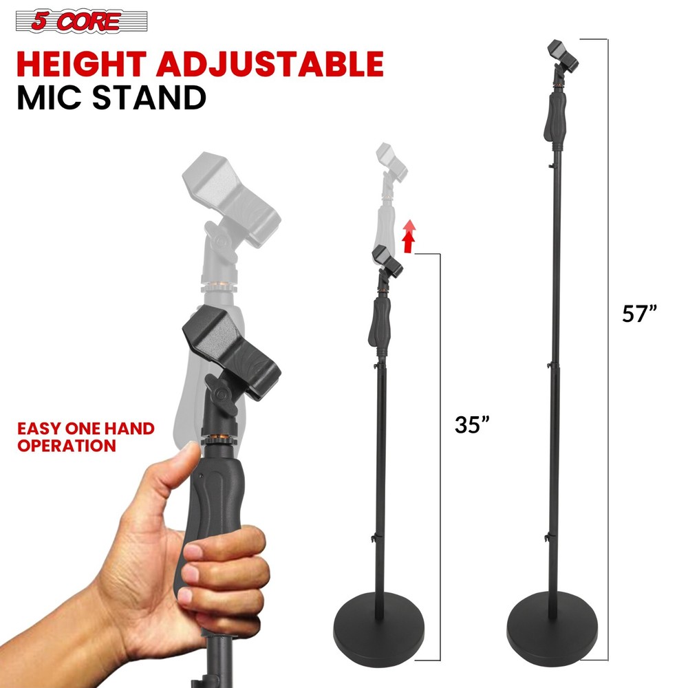5Core Round-Base Floor Microphone Stand With Quick Release Single Hand Clutch