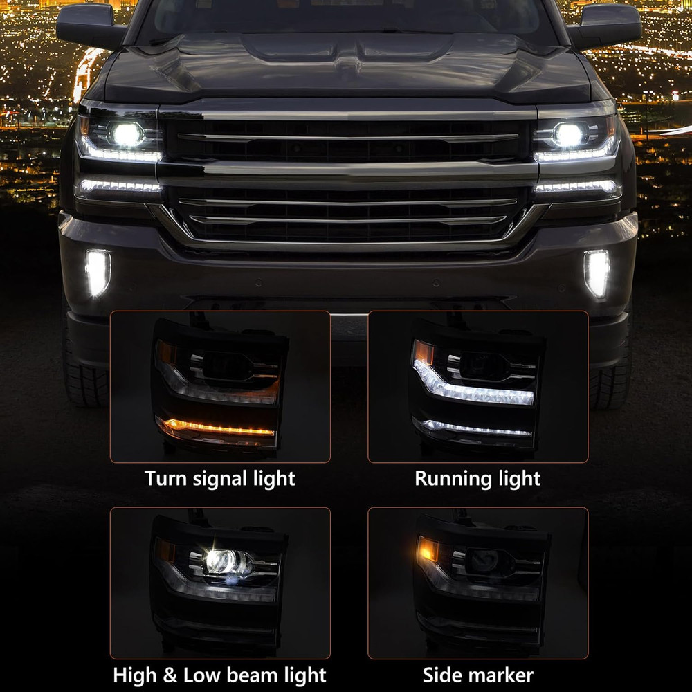 Full LED Headlight Assembly Compatible with Chevy Silverado 1500 2016 2017 2018/