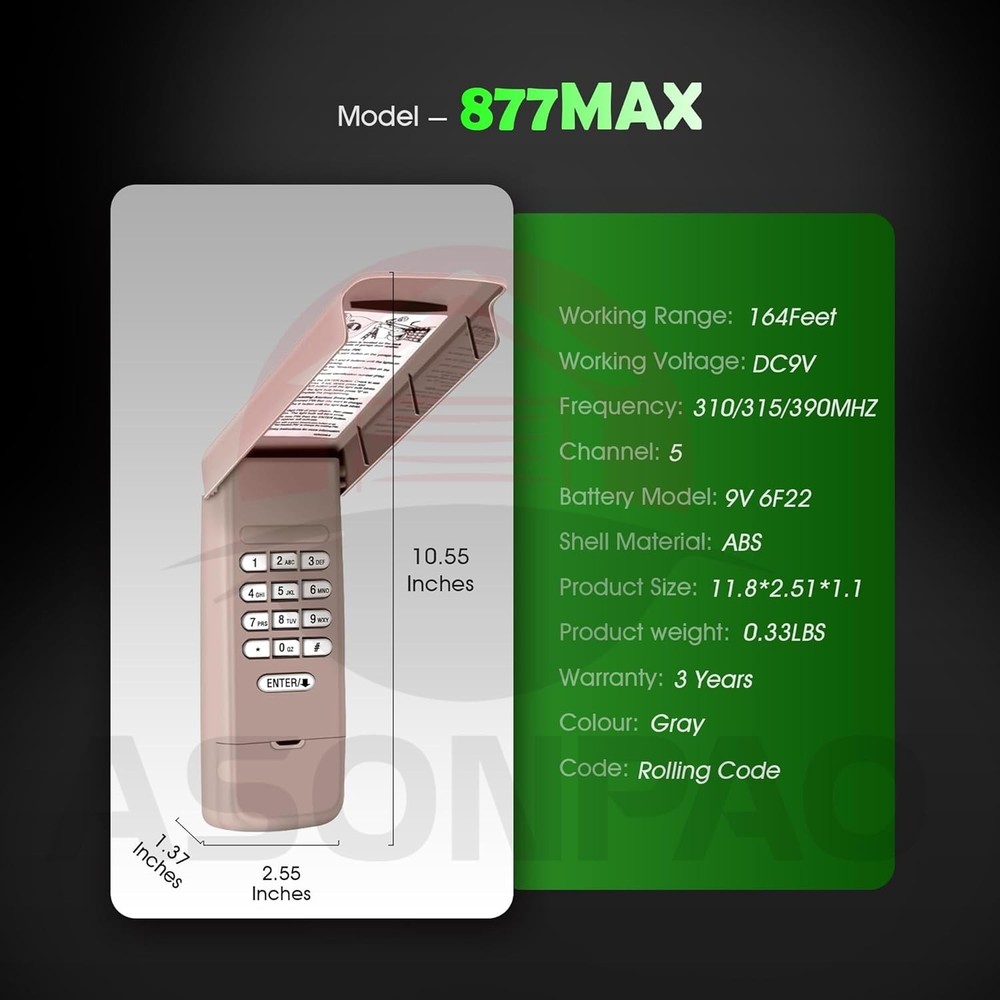 LiftMaster 877Max Wireless Garage Keypad - Backlit, Guest Access & Long-Lasting