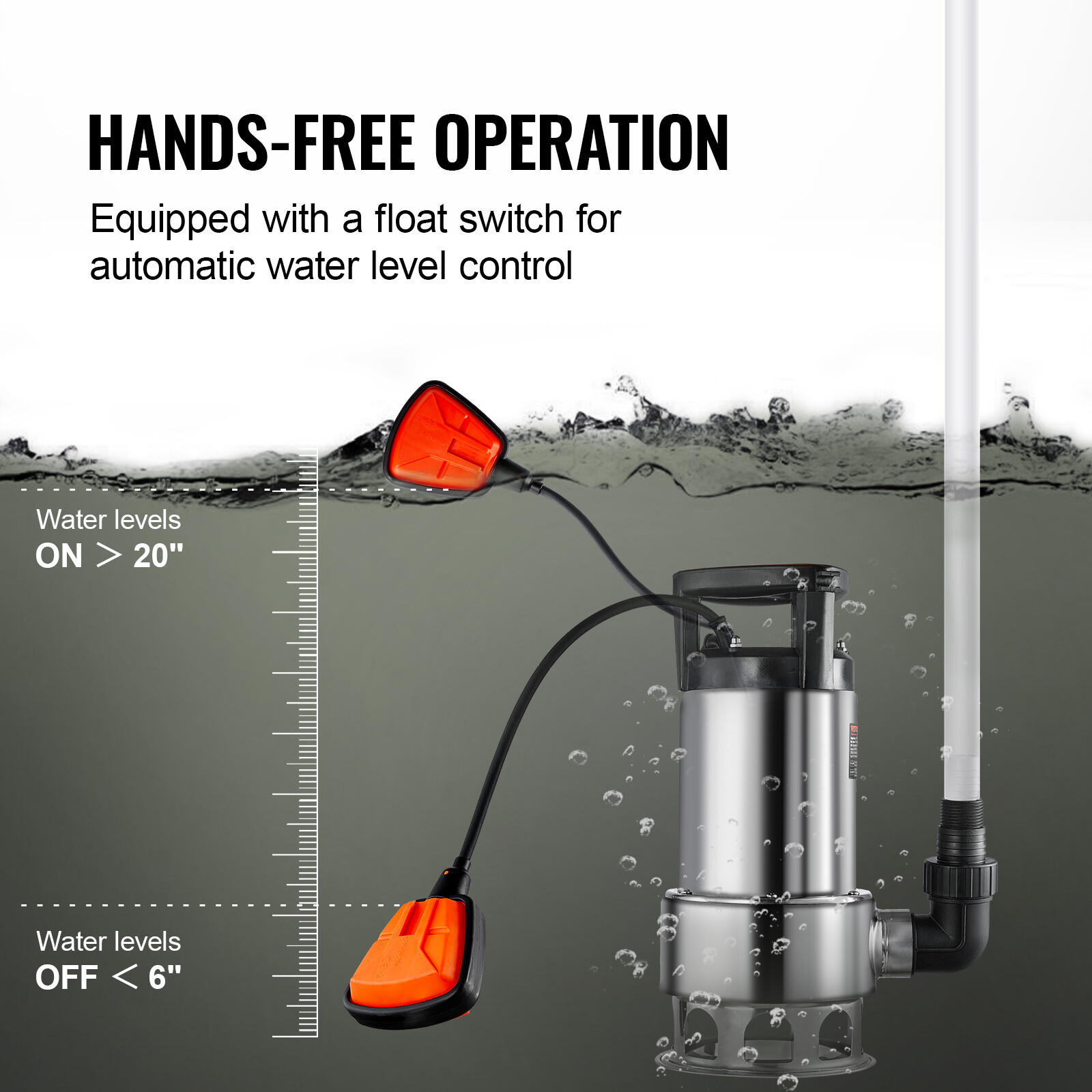 VEVOR 1HP Submersible Sump Pump 4020GPH 30FT Stainless Steel Automatic Switch