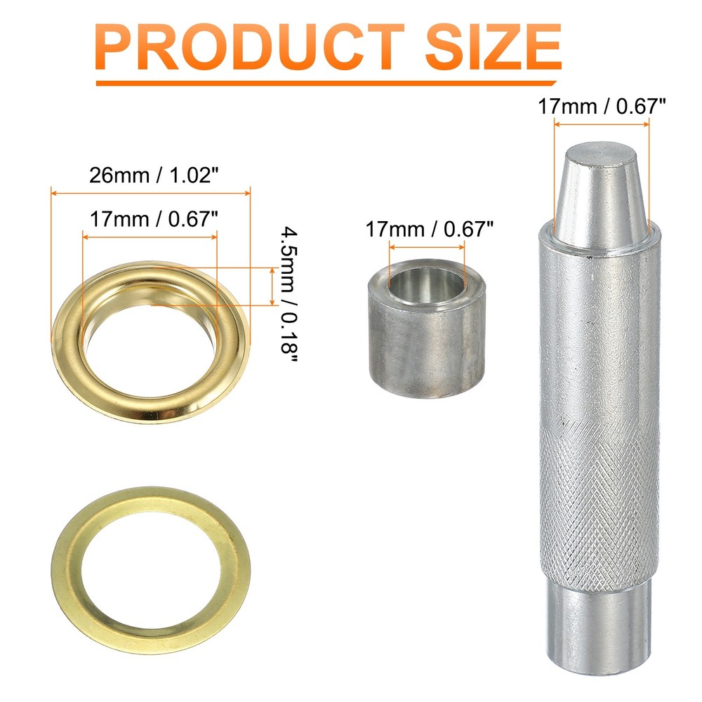 80Set Grommets Eyelets Kit 17mm Copper Eyelets with Setting Tool Gold
