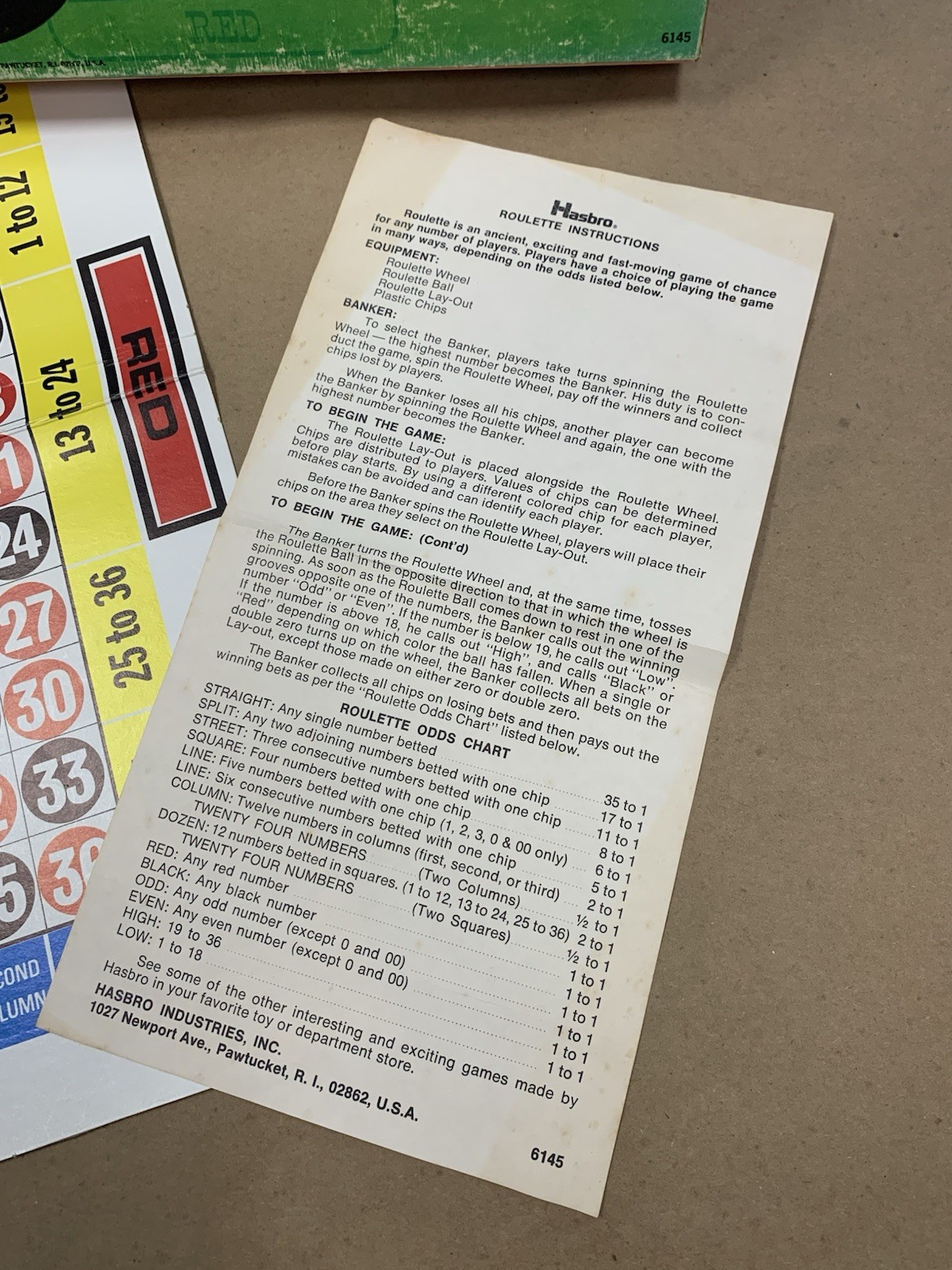 Vintage 1969 Hasbro Casino Roulette Board Game #6145 Complete Original