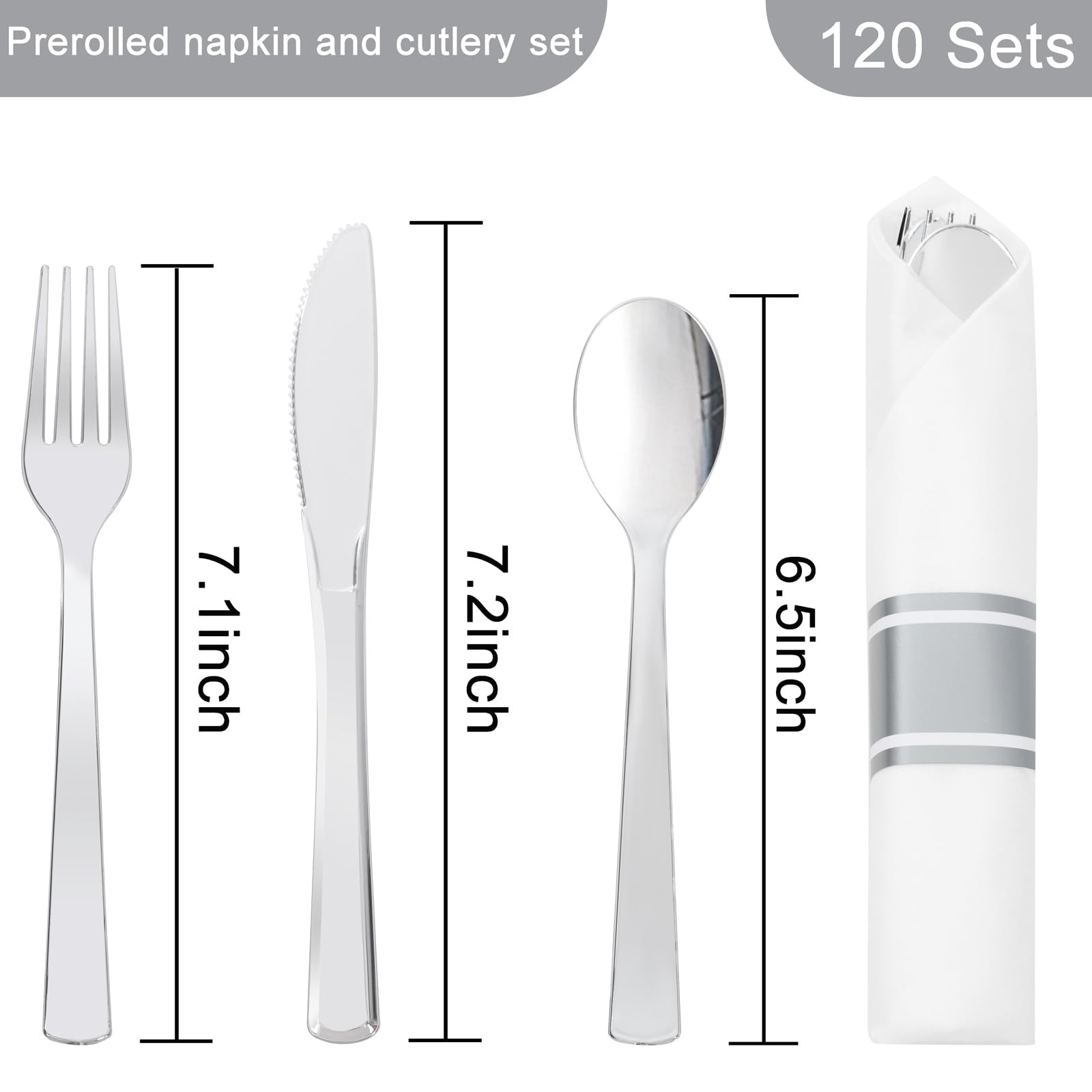 EI 120Pack Sliver Wrapped Plastic Silverware Set Disposable,480pcs Sliver Plasti