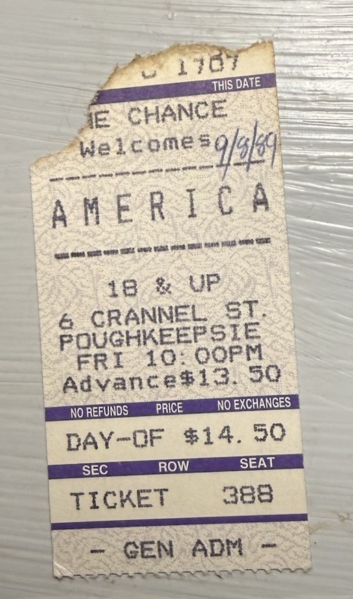 AMERICA RARE CONCERT TICKET STUB POUGHKEEPSIE, NY 09/08/1989