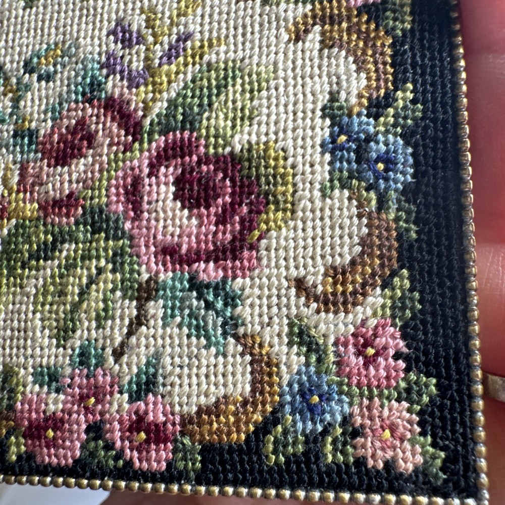 Vintage Compact Mirror Needlepoint Petit Point