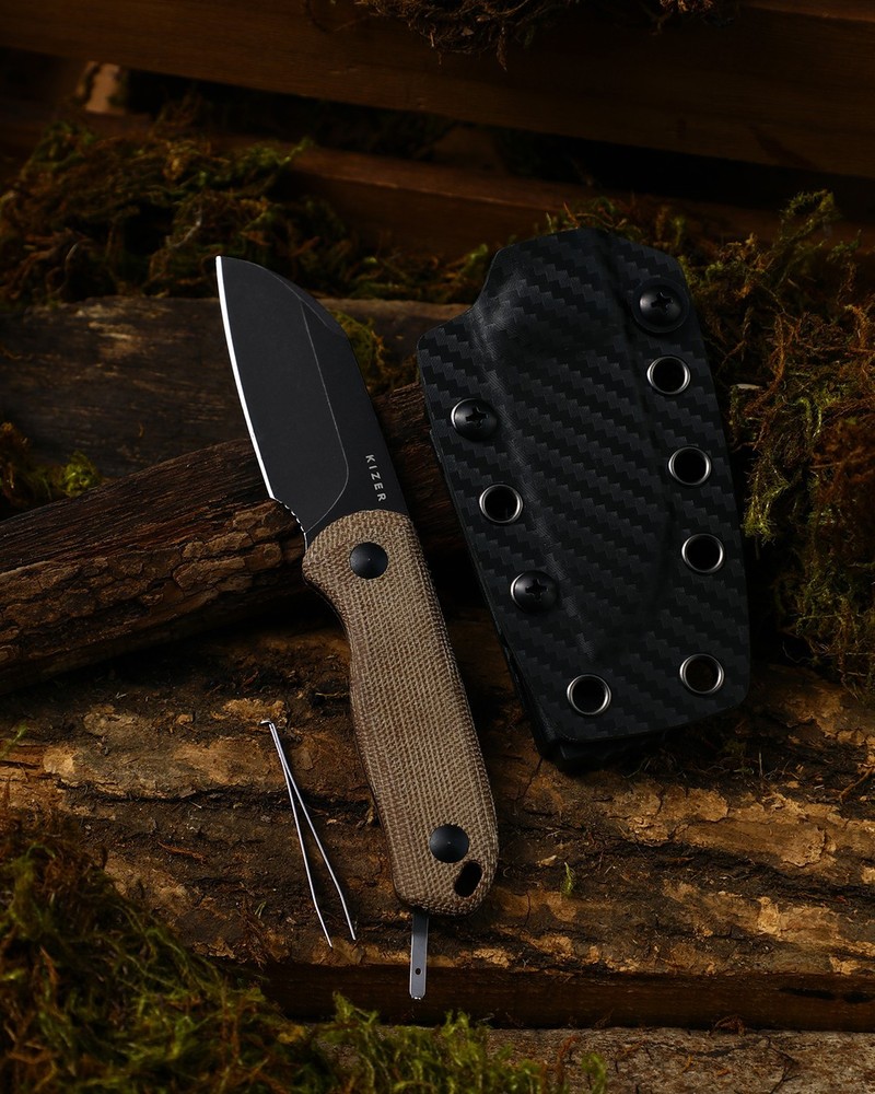 Kizer Drop Bear Fix Sheepsfoot Fixed Knife AEB-L Blade Micarta Handle + Sheath
