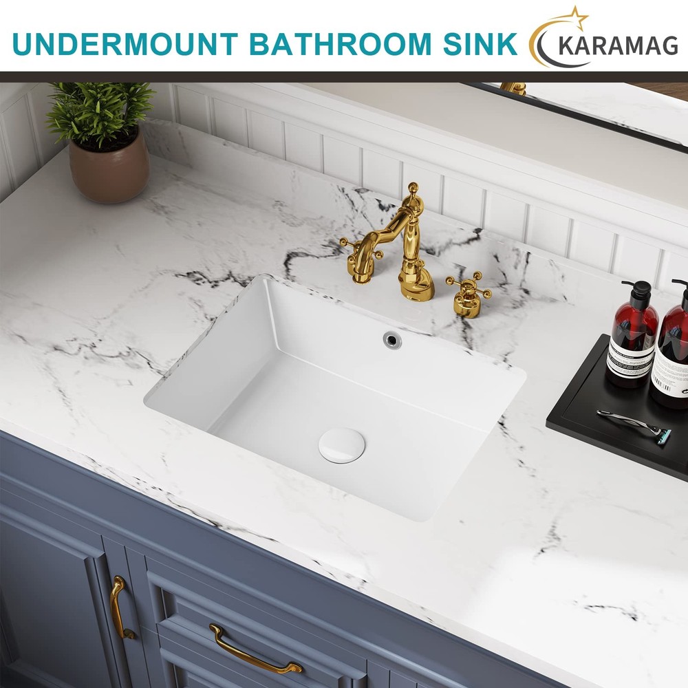 18" Undermount Bathroom Sink Small Rectangle White Ceramic Under Counter Basin