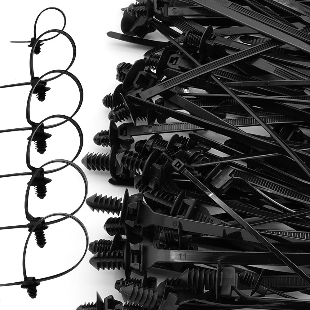 Semrien 120 Pcs Push Mount Cable Ties Assorted Sizes, Black Nylon