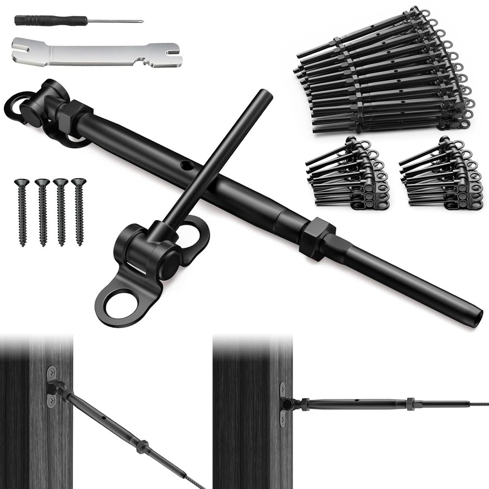 1/8" Black Cable Railing Kit Swage Toggle Turnbuckle Hardware Adjustable 30 Pair