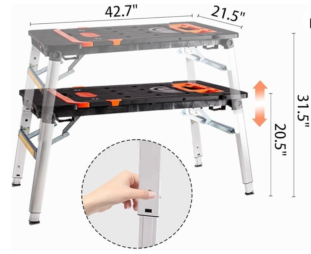 7 in 1 Folding Workbench with Wheels, Multipurpose Heavy Duty Workbench