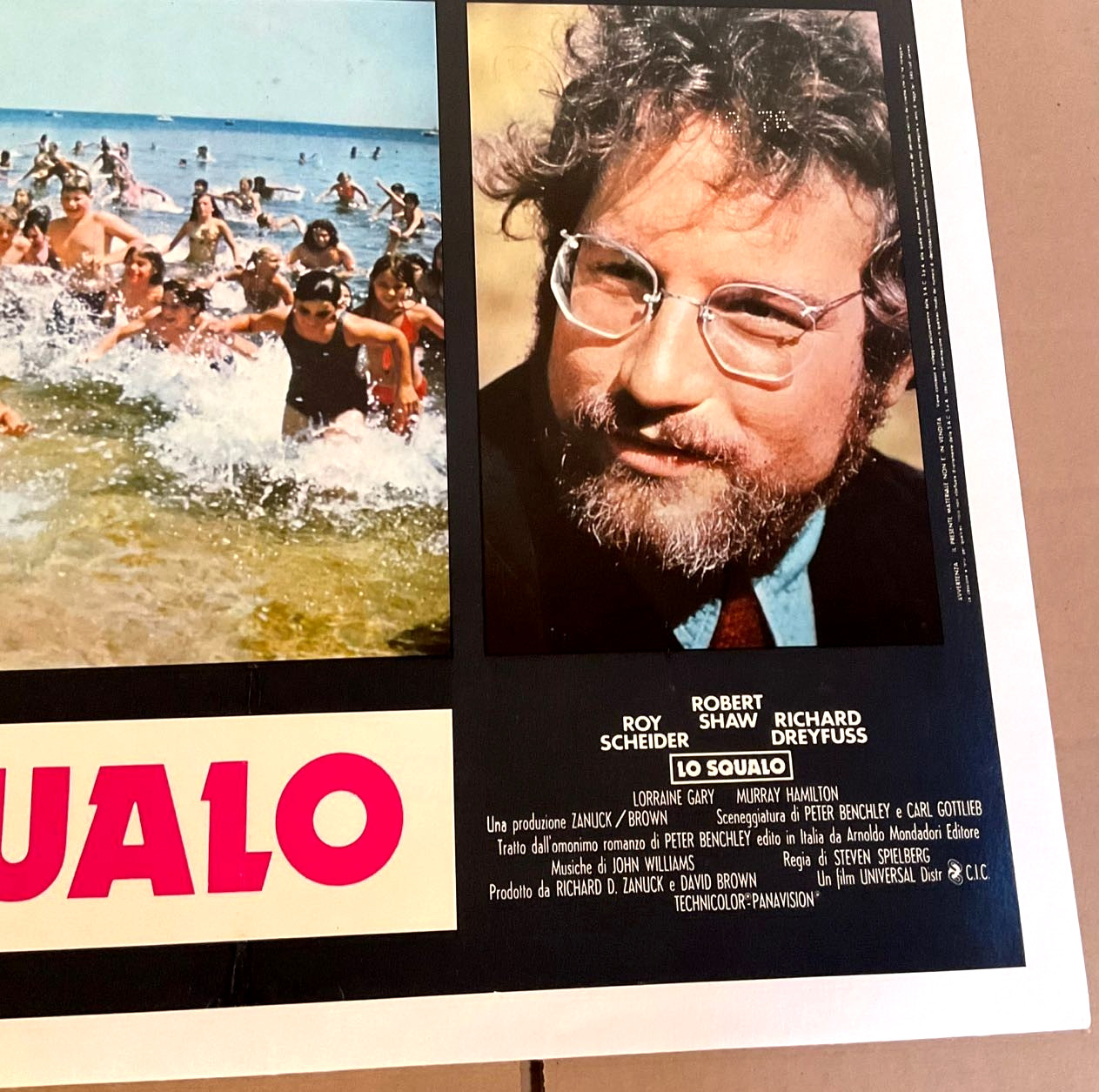 VINTAGE ORIGINAL JAWS SPIELBERG ITALY LARGE 28" X 20" MOVIE POSTER LO SQUALO