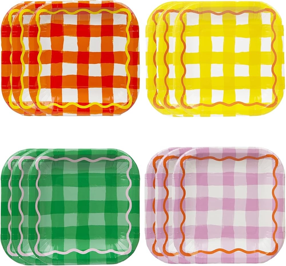 Gingh Square Disposable Strong Party Plates Colourful
