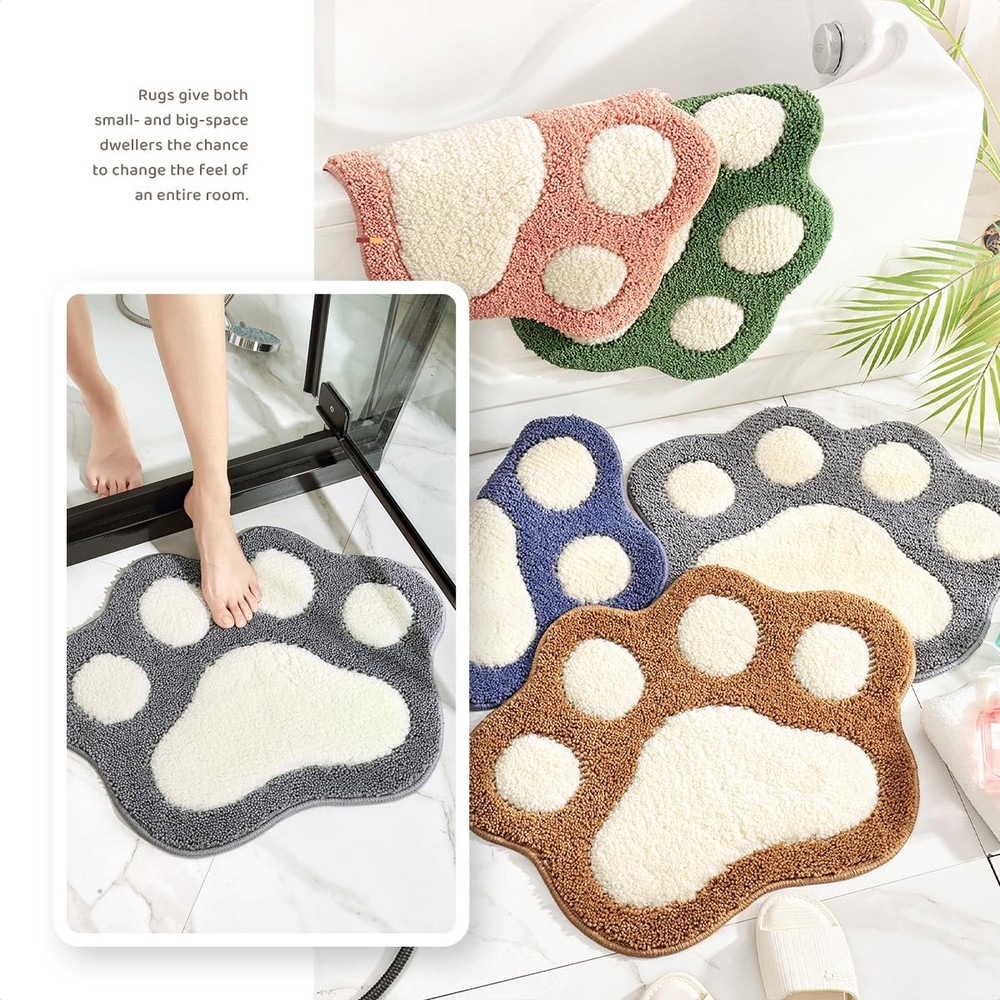 Molesun Paw Shaped Bath Mat, Cute Bathroom 1'5" x 1'11" (Rectangular), Grey