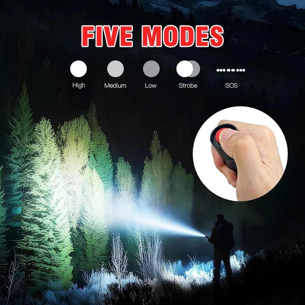 2 LED Flashlights Tactical Super Bright Zoomable Waterproof 5 Modes Torch Work