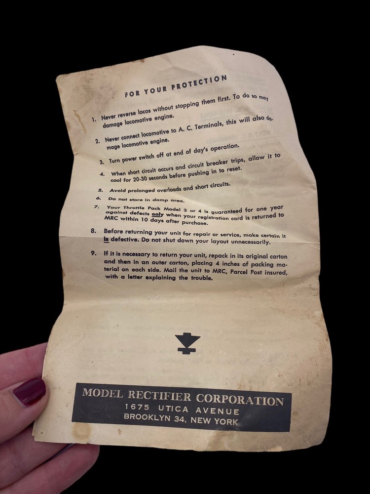 Throttle Pack Rectifier HO Transformer Operating Instructions Manual ONLY Vtg