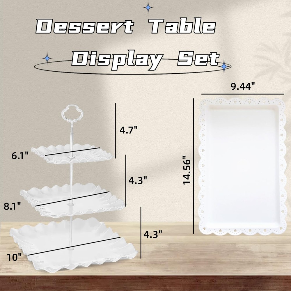5 Pcs Cupcake Stand Set - Plastic Dessert Table Display Set, 2 White Square 3...