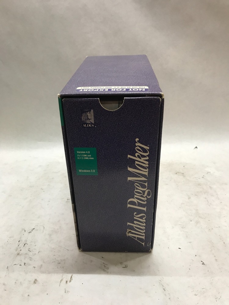 Aldus PageMaker Version 4.0 For Windows 3.0 Big Box Software With Floppy!!! - DW