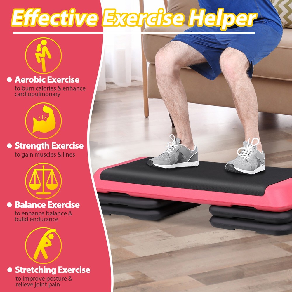 43 Inch Training Exercise Aerobic Stepper Step Platform Workout with Risers Pink