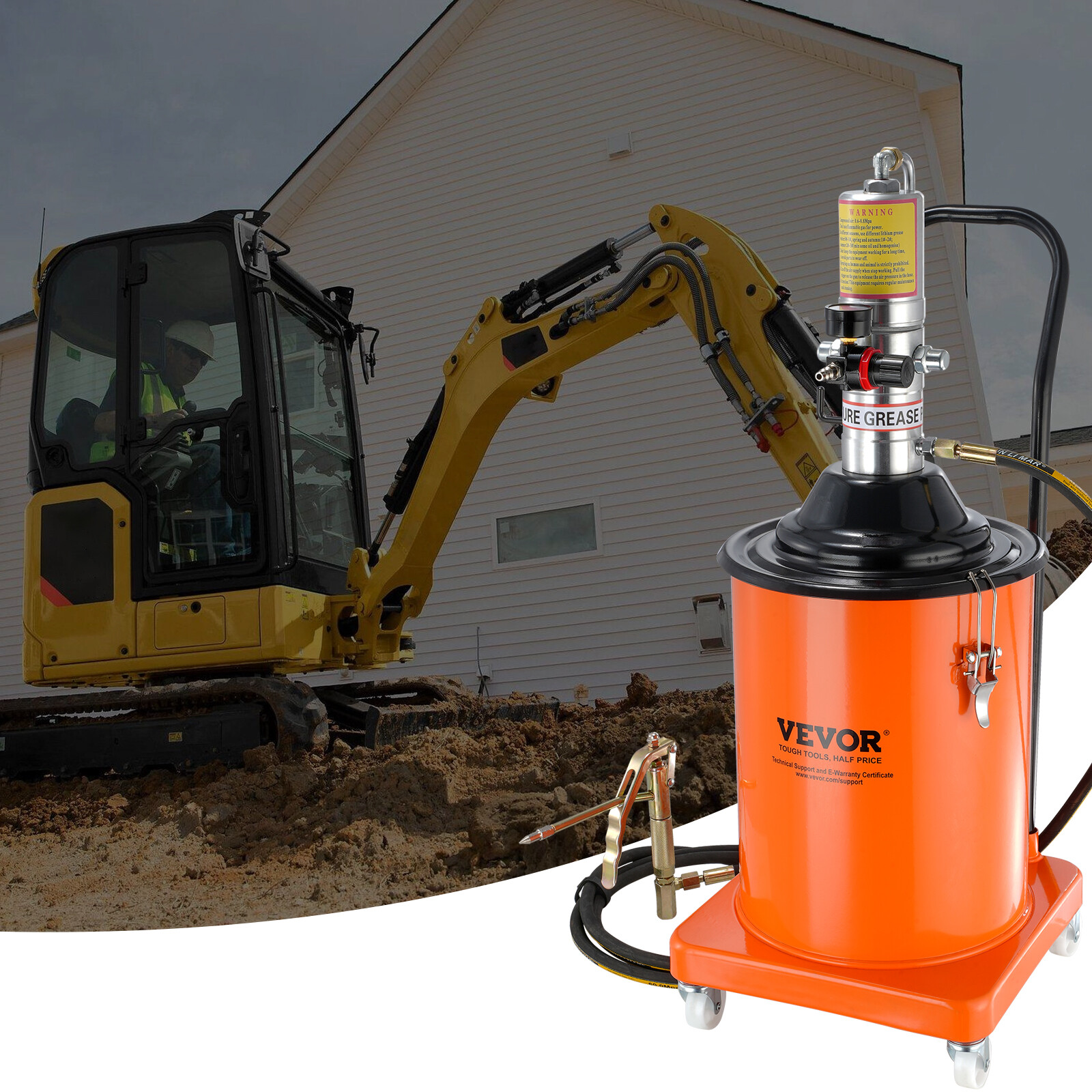 VEVOR Grease Pump Air Operated Grease Pump 5 Gallon 13 ft Hose Grease Bucket