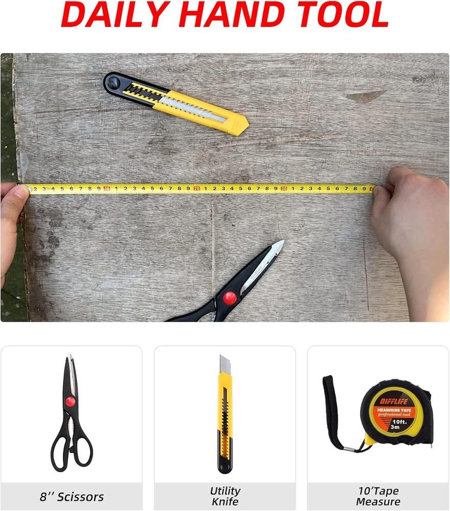 40 piece household hand tool kit with plastic toolbox storage case