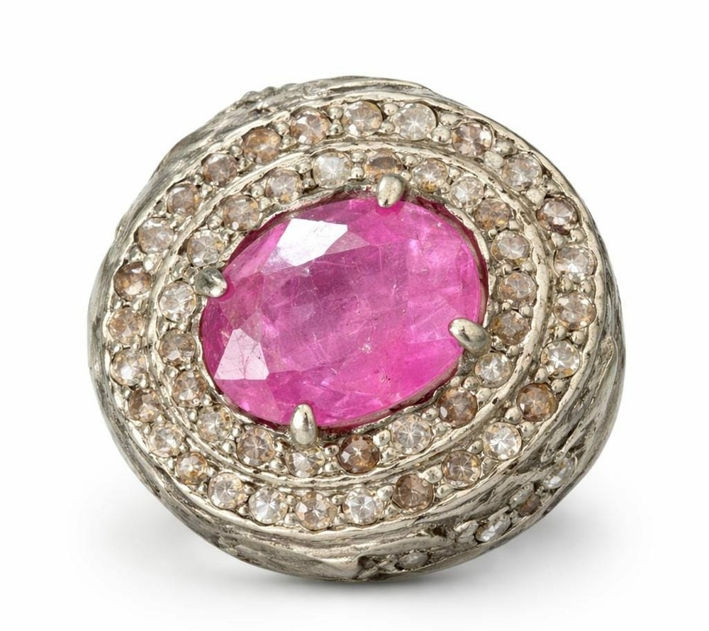 Rare Silver Ring with Natural Ruby Stone and Natural Diamonds – Size 20