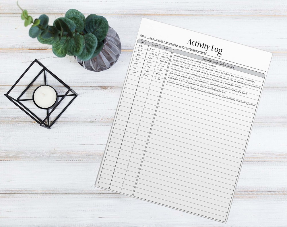Activity Log Notepad, 8.5" x 11", Planning Note Pad, 50 Sheets, Daily Time Tr...