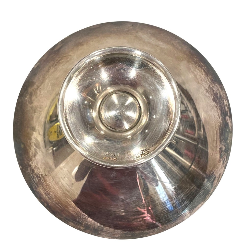 Vintage MCM Silver-Plated Red Enamel Bowl E. Dragsted Denmark Mid-Century Footed