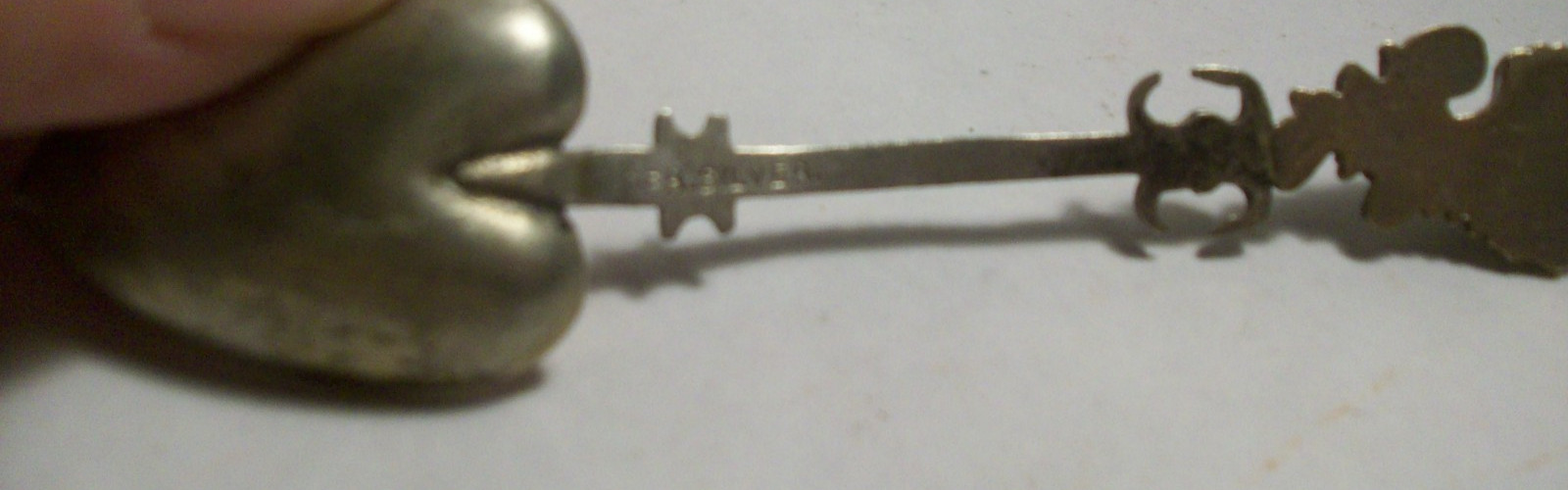 Antique German silver souvenir demitasse spoon heart bowl Queen lady handle top